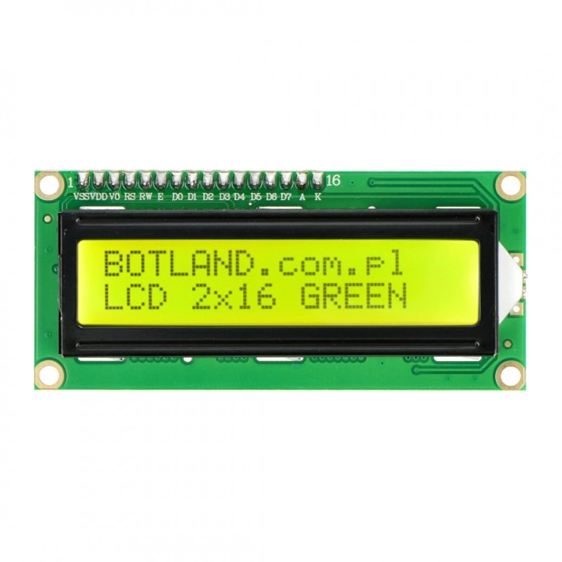 LCD displej 2x16 znaků zelený s konektory