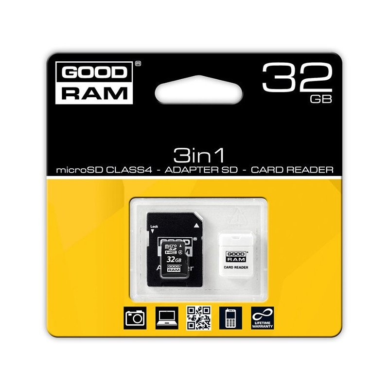 Goodram 3 v 1 - paměťová karta micro SD / SDHC 32 GB třídy 4 + adaptér + čtečka