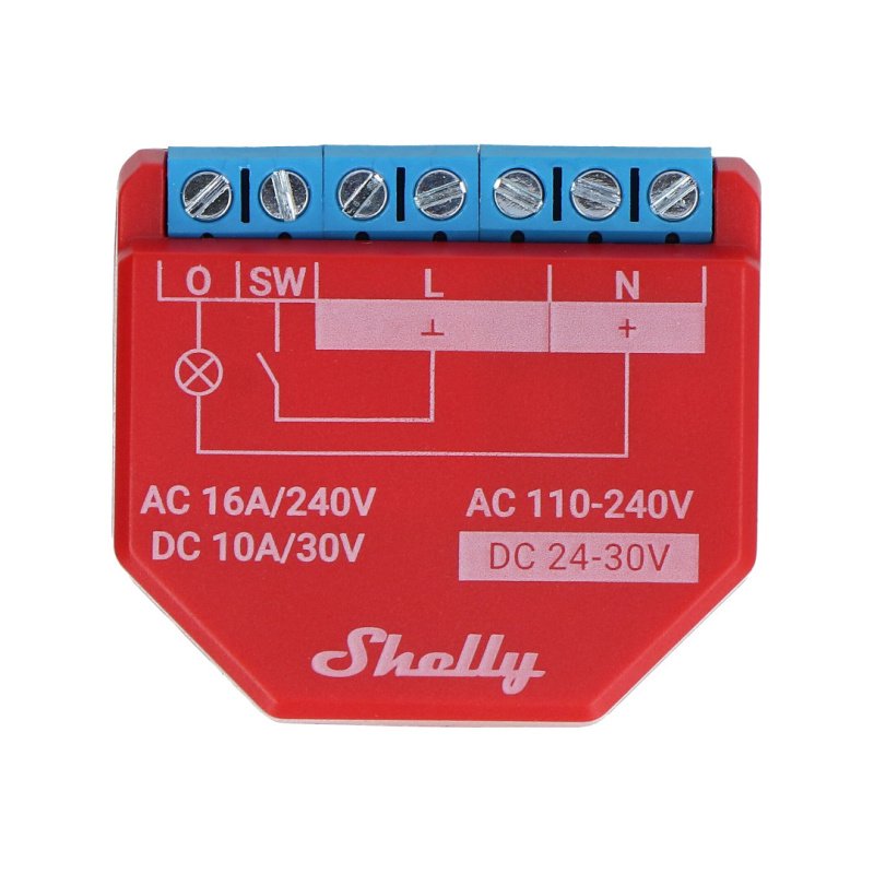Shelly Plus 1PM - 1x relé AC 110-240V, DC 24-30V, WiFi 16A -