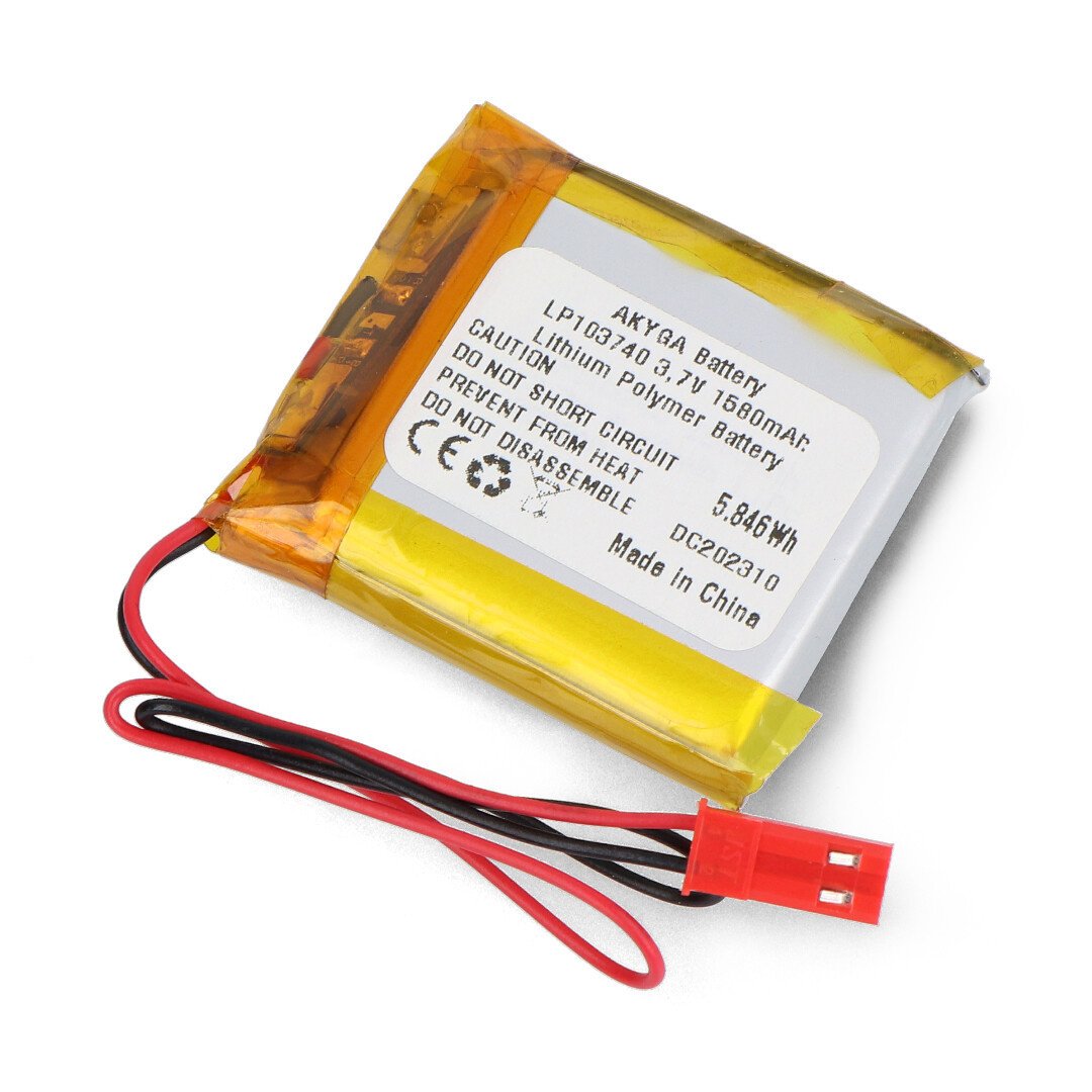 Akumulator Li-Po 3,7V/1580mAh, PCM, konektor+gniazdo 2,54 JST