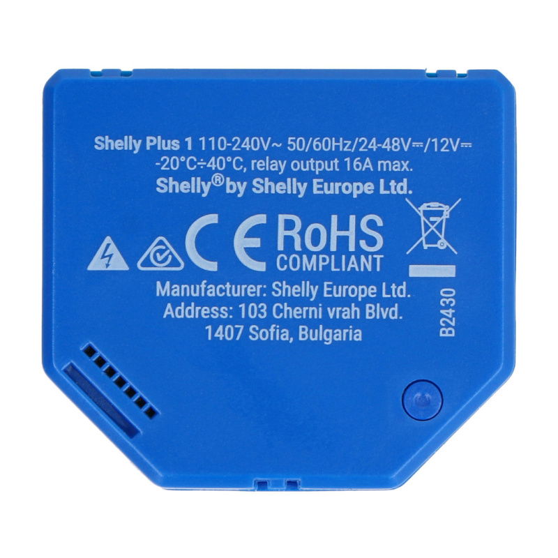 Shelly Plus 1 - relé 12V/24V-48V DC / 240VAC WiFi 16A - Android