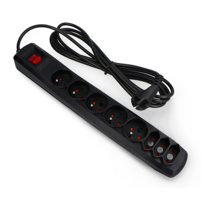 Prodlužovací kabel Arcon R8 černý s ochranou - 8 zásuvek - 3 m