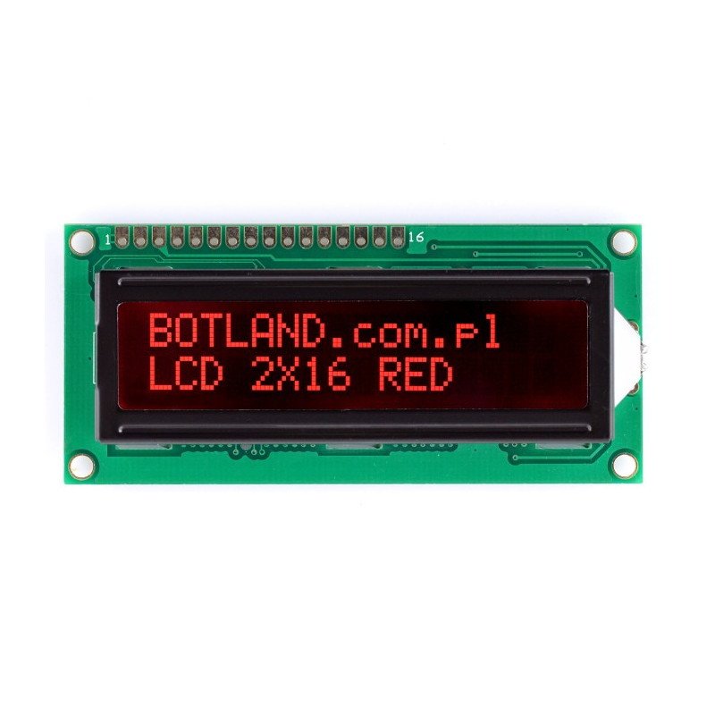 LCD displej 2x16 znaků červený záporný