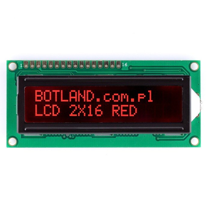 LCD displej 2x16 znaků červený záporný