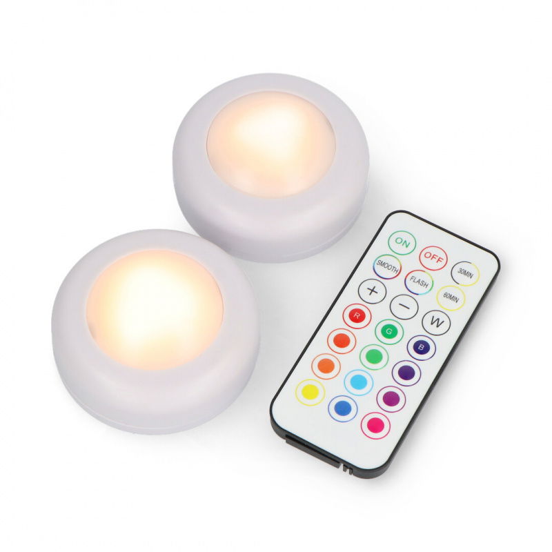 Remote Controlled 16-color RGBW Puck Lights (2pcs) - KC007
