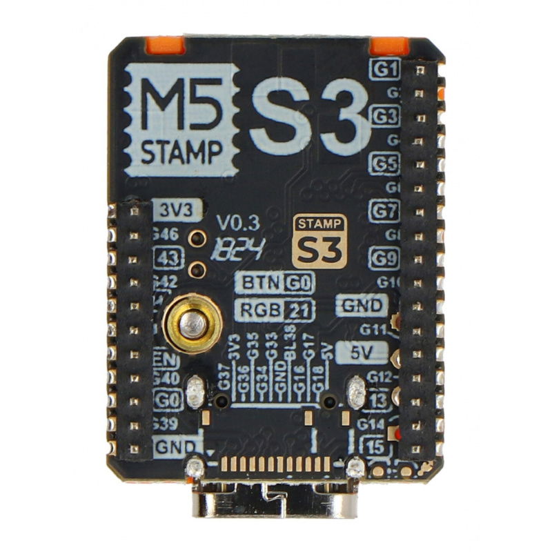 M5Stamp S3A - vývojový modul s ESP32S3 - 1,27mm pin konektor -