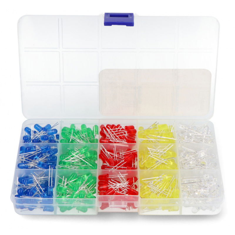 Zestaw diod LED 5mm - 500szt. + organizer