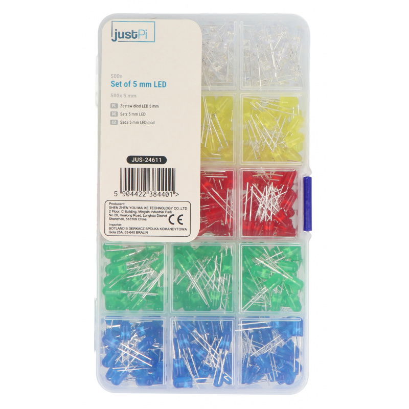 Zestaw diod LED 5mm - 500szt. + organizer