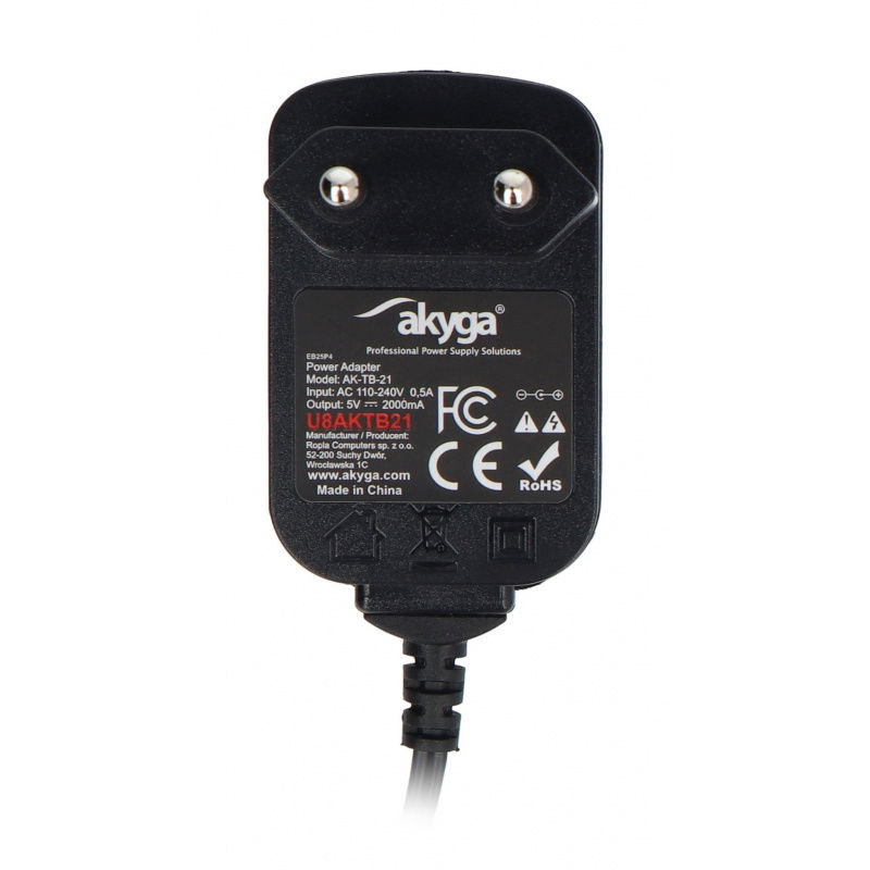 Zasilacz impulsowy Akyga AK-TB-21 5.0V / 2.0A 10W 2.5 x 0.7 mm