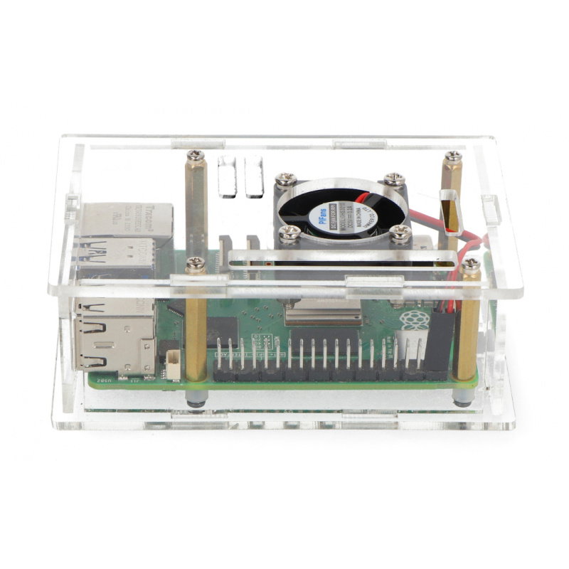 Pouzdro pro Raspberry Pi 5 - otevřené s ventilátorem - průhledné