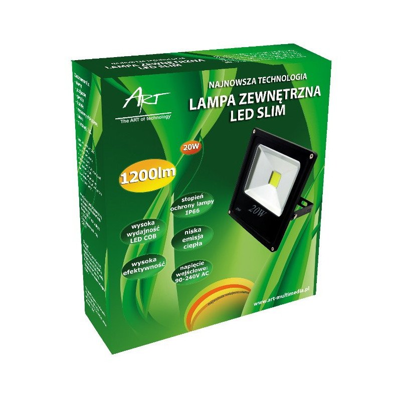 Tenká venkovní lampa LED ART, 20 W, 1200 lm, IP66, AC90-240V, 3000K - teplá bílá