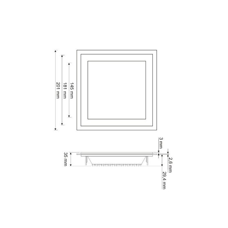 LED ART panel skleněný čtverec 20x20cm, 16W, 1000lm, AC80-265V, 3000K - teplá bílá