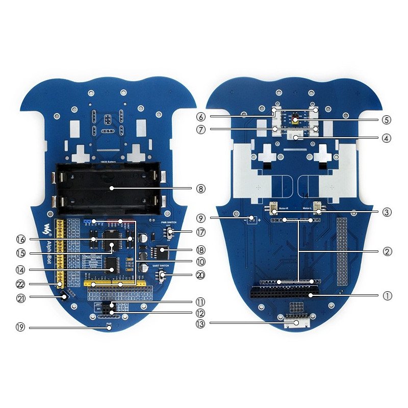 AlphaBot - robotická platforma pro 2 kola se senzory a stejnosměrným pohonem