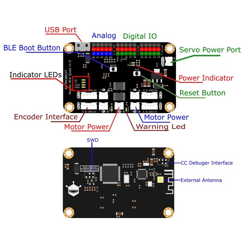 Romeo BLE Quad - ovladač motoru Bluetooth 4.0 + - kompatibilní s Arduino