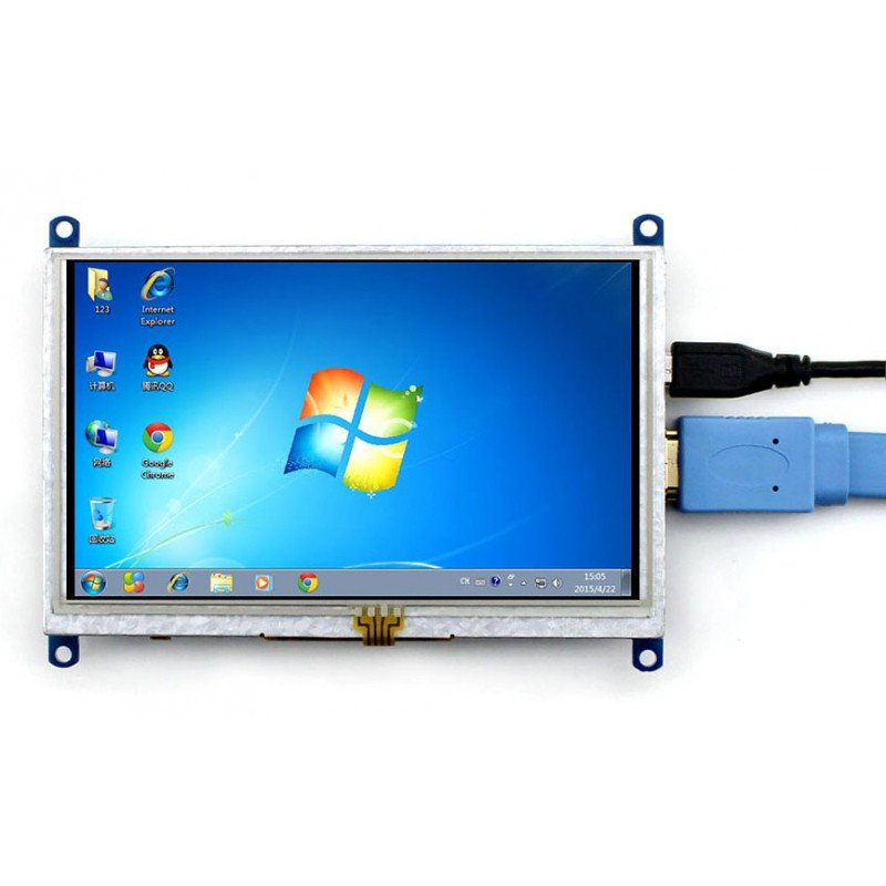 Odporový dotykový LCD TFT 5 '' (B) 800x480px HDMI + USB Rev 2.1 pro Raspberry Pi 3/2 / Zero + černobílé pouzdro