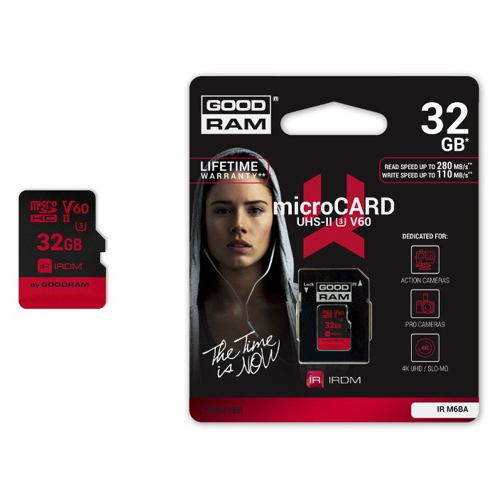 Goodram IRDM - 32 GB, 280 MB / s paměťová karta microSD UHS-II + adaptér