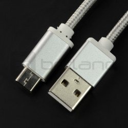 Kabel USB 2.0 typu A - USB 2.0 typu C - 1m stříbrný s opletením