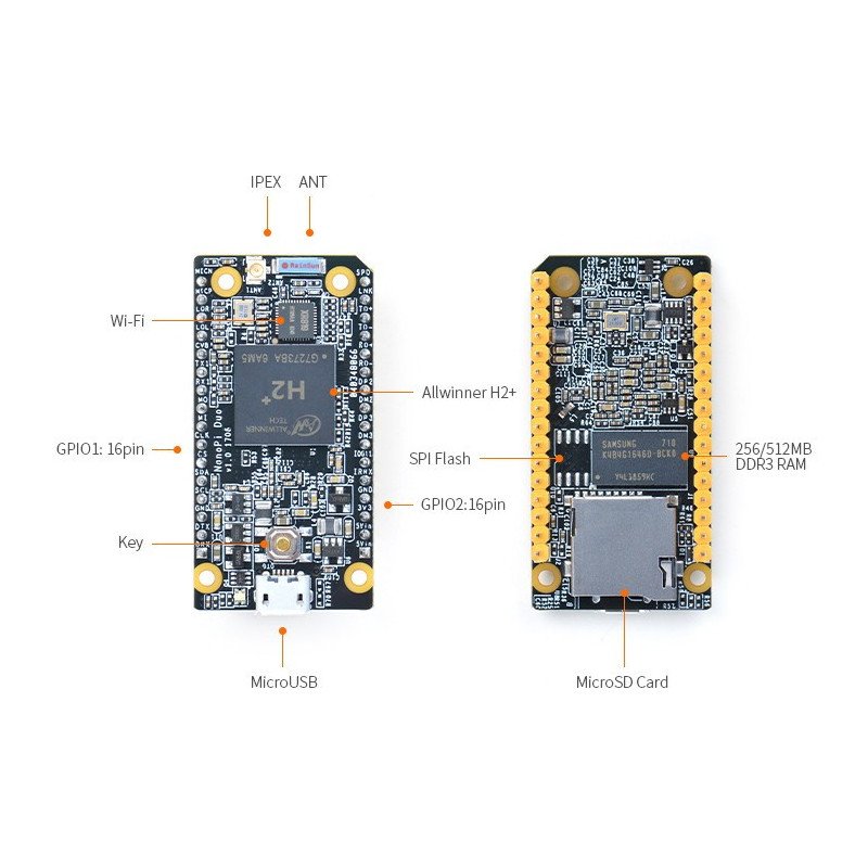 NanoPi Duo - Allwiner H2 + čtyřjádrový procesor 1,2 GHz + 256 MB RAM WiFi