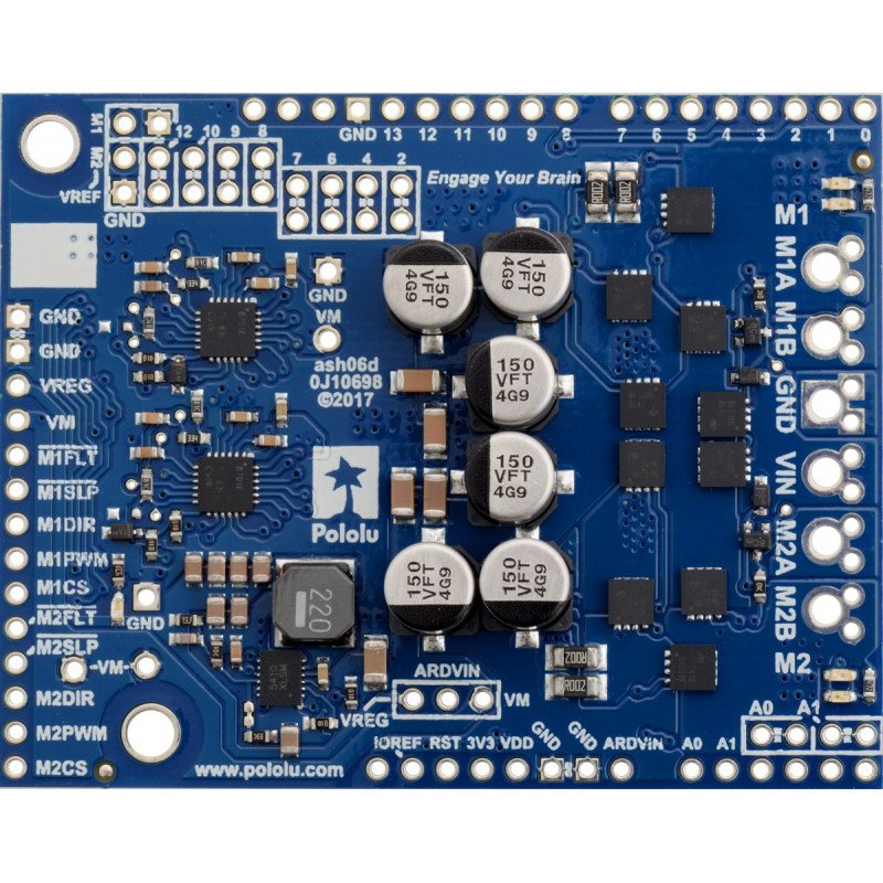 Pololu Dual G2 High-Power 18v18 - dvoukanálový budič motoru 30V / 18A - štít pro Arduino