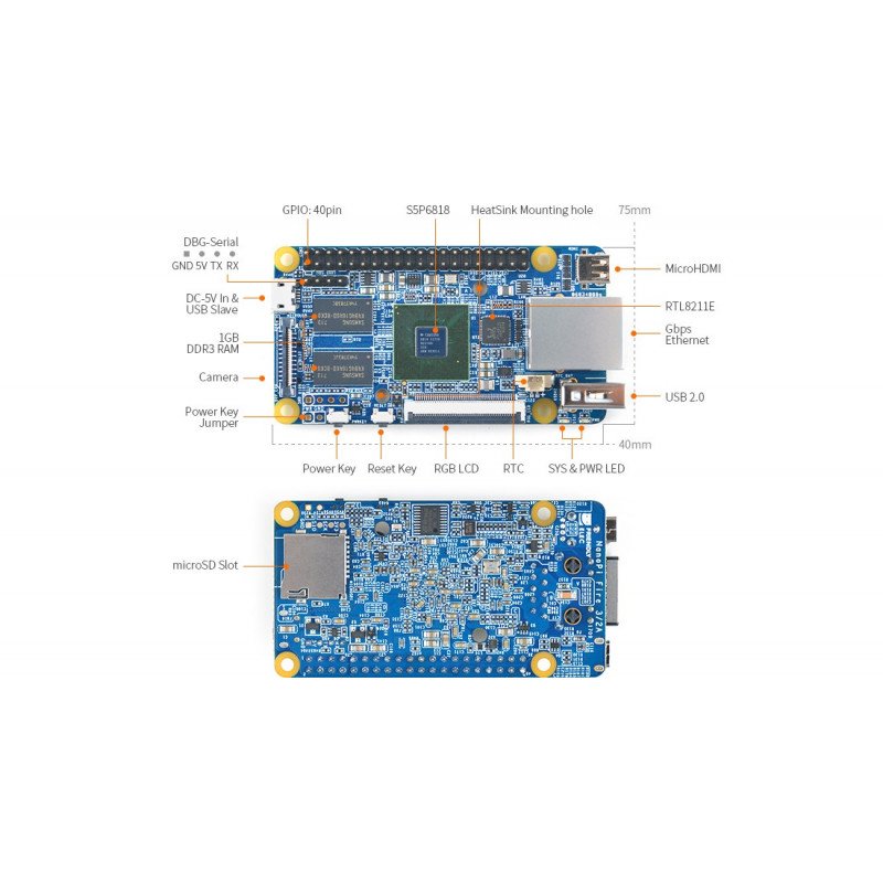 NanoPi Fire3 Samsung S5P6818 Octa-Core 1,4 GHz + 1 GB RAM