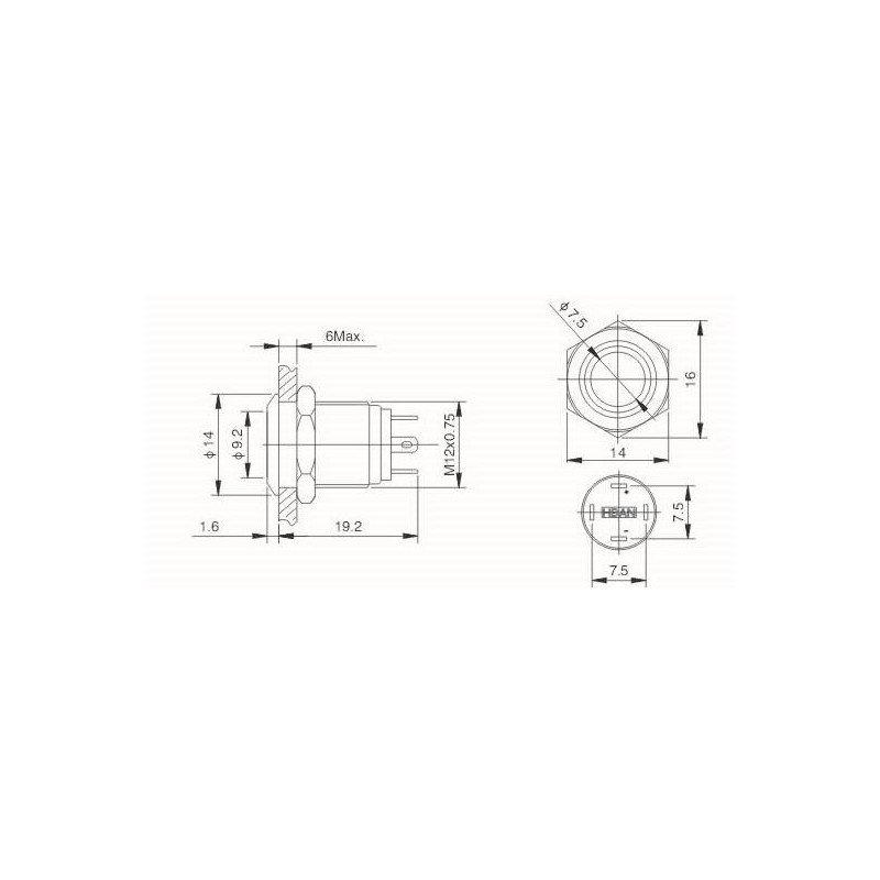 Bistabilní spínač ON-OFF - PBW-12A - 2A / 250V - plochý červený / zelený + rezistor