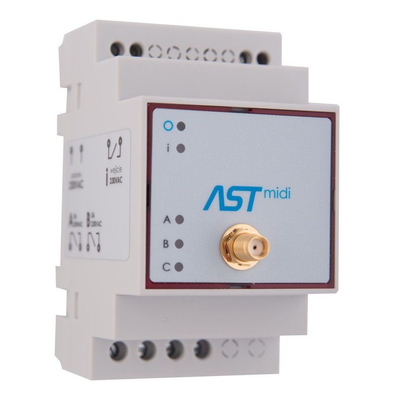 ASTmidi - orloj na DIN lištu s GPS - 3 x výstup 230V / 5A