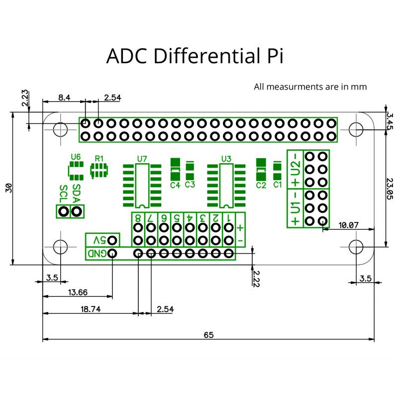 ADC Differential Pi - MCP3424 - 8kanálový A / C převodník
