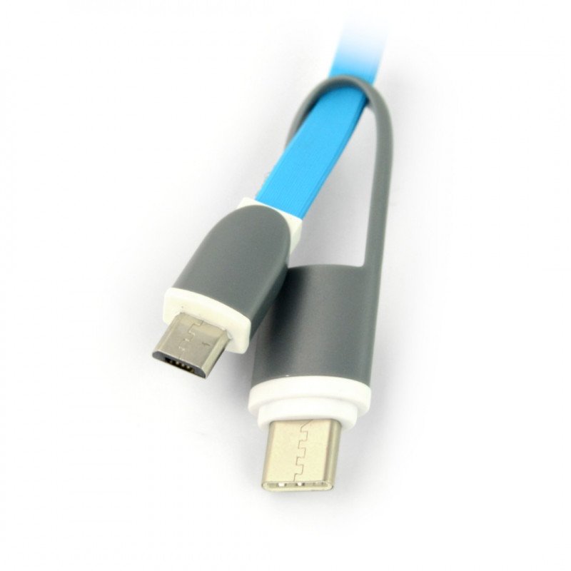 USB C + microUSB - kabel USB A - 1m modrý