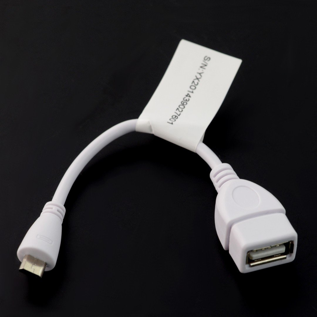 OTG Host microUSB - kabel USB - bílý - 13,5 cm