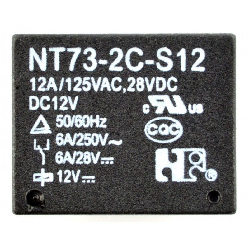 Relé NT73-2C-S12 - cívka 12V, kontakty 2x 12A/125VAC