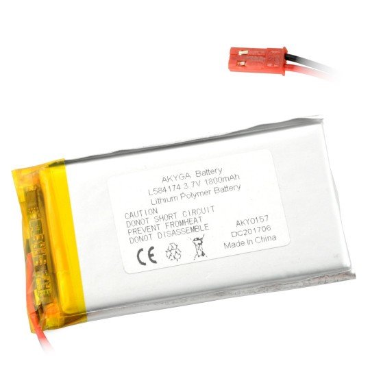 Baterie Akyga 1800mAh 1S 3,7 V Li-Pol - konektor JST-BEC + zásuvka