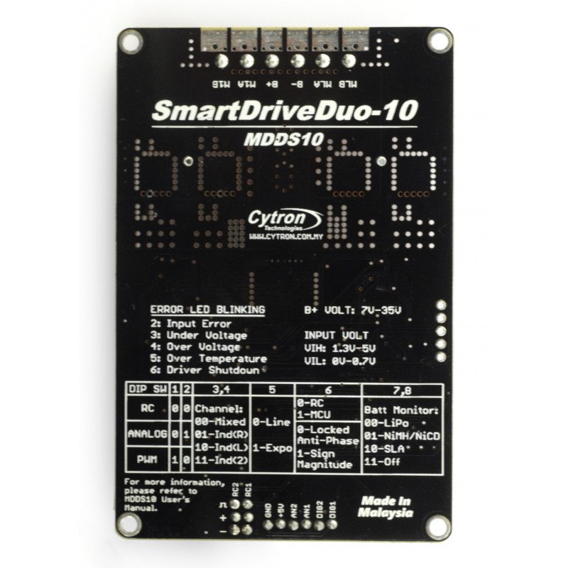 Cytron SmartDriveDuo MDDS10 - dvoukanálový budič motoru 35V / 10A