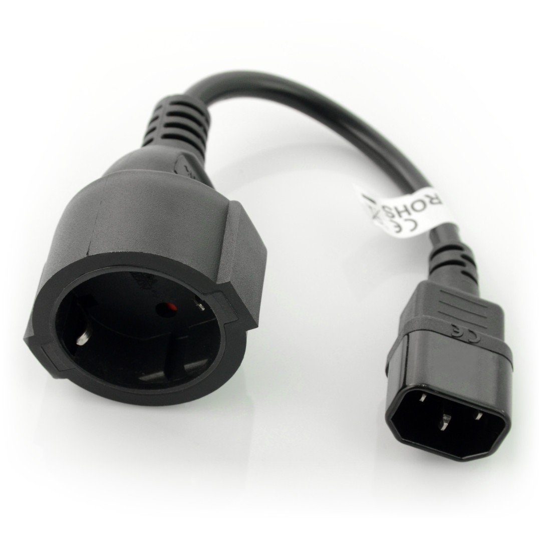 Prodloužení napájecího kabelu IEC 320 C14 - Schuko (F) pro UPS 20 cm - černé