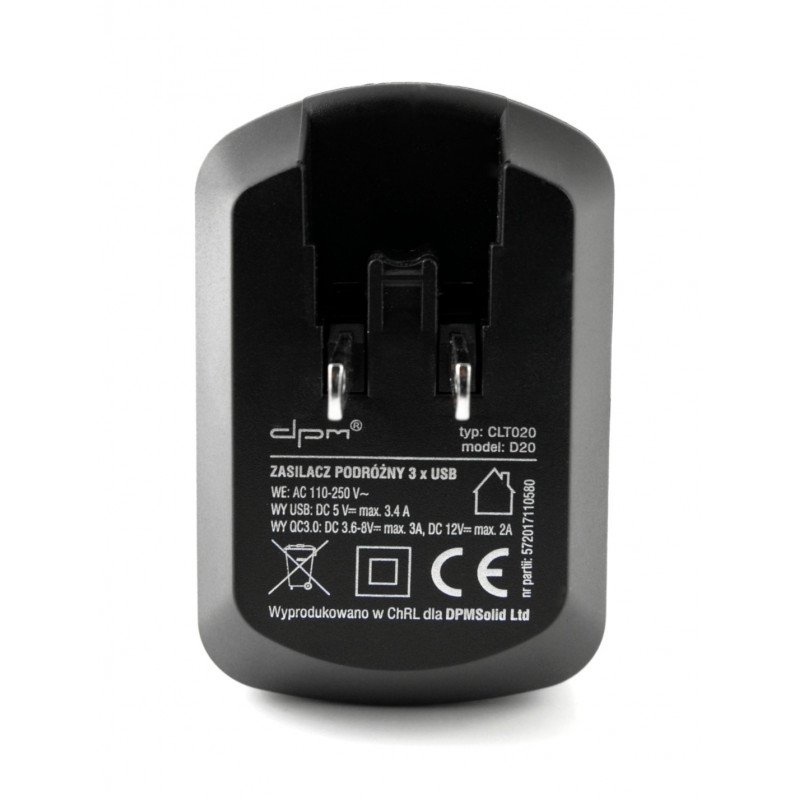 3x USB 3.4A cestovní adaptér, USA, EUR, UK, AUS konektory, rychlé nabíjení