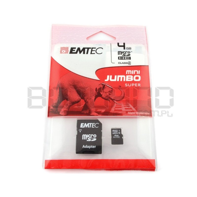 Paměťová karta EMTEC micro SD / SDHC 4 GB třídy 4 s adaptérem