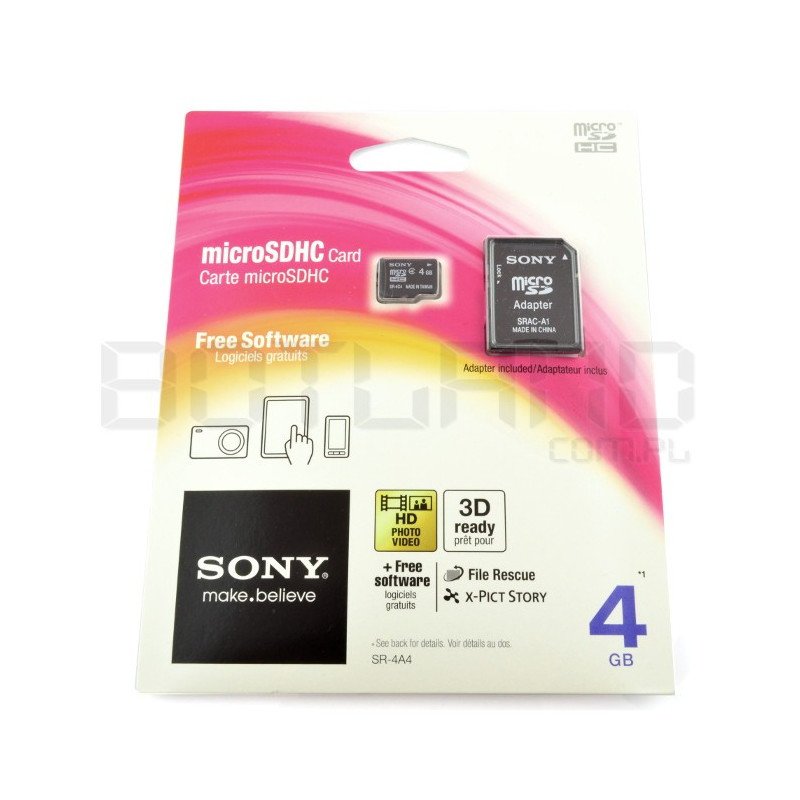 Paměťová karta microSD / SDHC SONY 4 GB třídy 4 s adaptérem