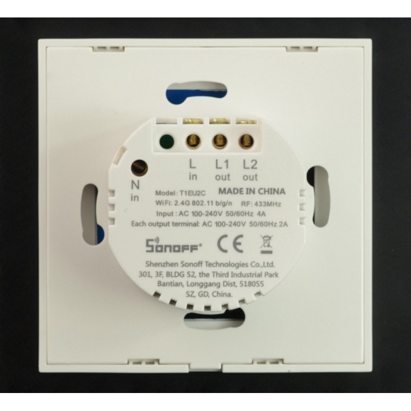 Sonoff T1 EU - nástěnný vypínač, dotykový 433MHz / WiFi - 2 kanály