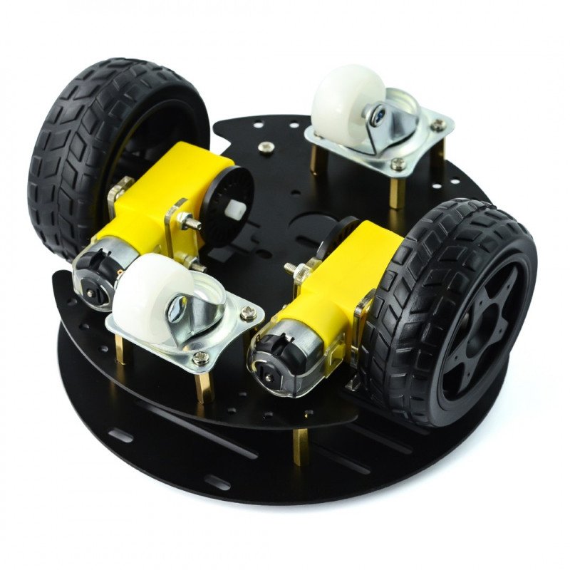 Podvozek Kulatý 2WD - dvoukolový robotický podvozek s pohonem - černý a hliníkový