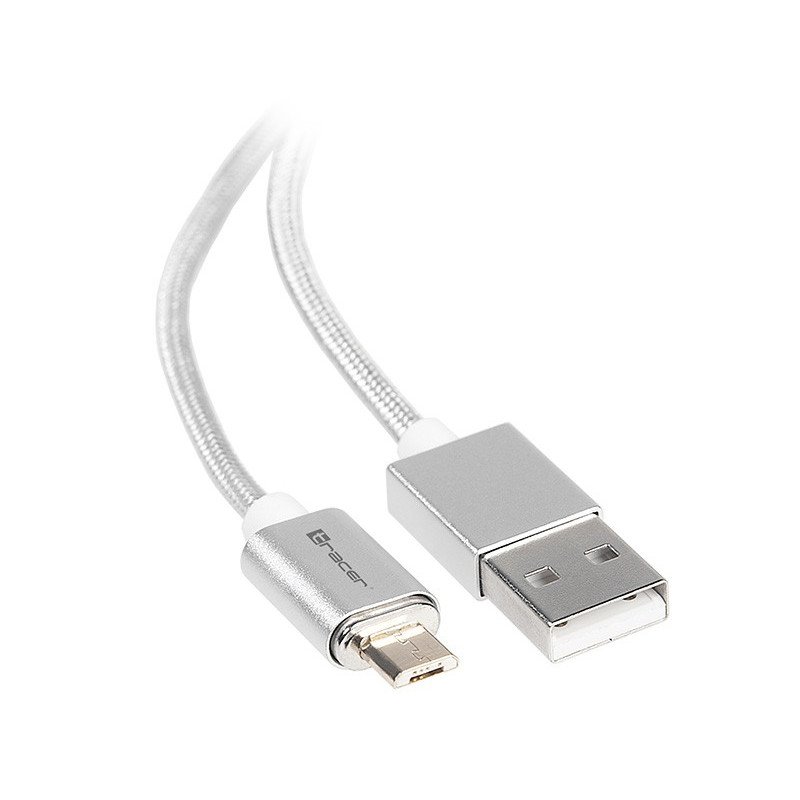 Magnetický kabel TRACER USB A - microUSB 1m stříbrný