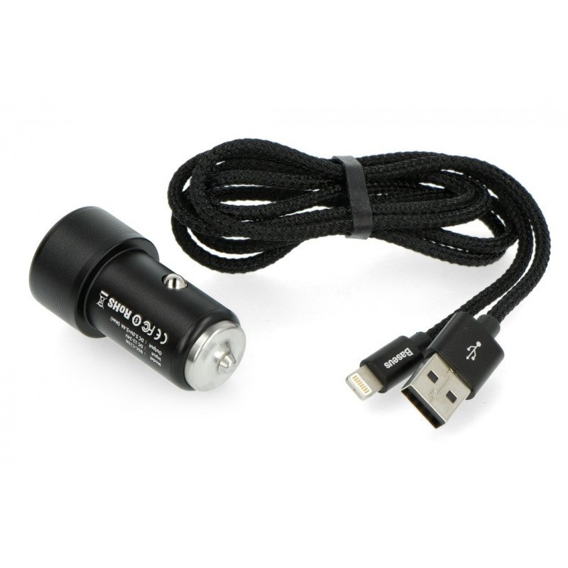 Nabíječka do auta s 2 x USB 3.4 A zásuvkou Baseus TZXLD-A01 + USB A kabel - Lightning - černá