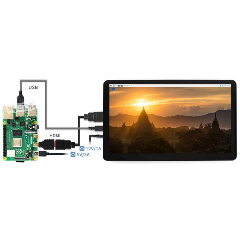 IPS LCD kapacitní dotyková obrazovka 15,6 '' (H) 1920x1080px HDMI + USB pro pouzdro Raspberry Pi 4B / 3B + / 3B / Zero +