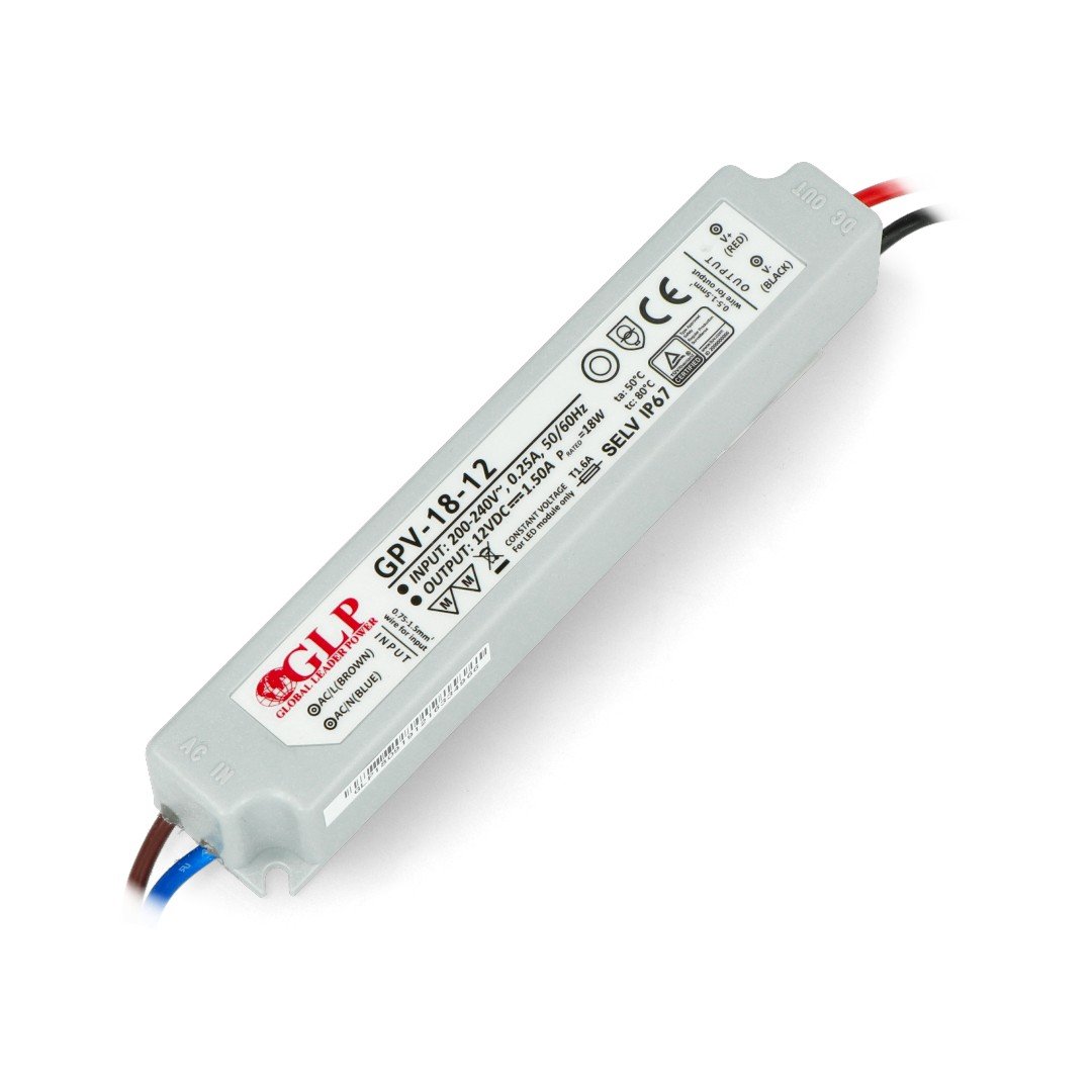 Napájecí zdroj pro LED pásky a LED pásky vodotěsné GPV-18-12 - 12V / 1,5A / 18W
