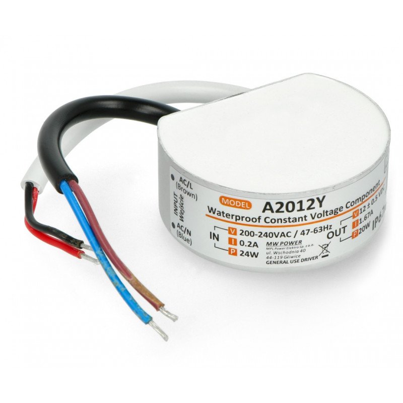 Napájecí zdroj pro LED pásky a LED pásky, vodotěsný MW Power A2012Y 12V / 1,67A / 20W