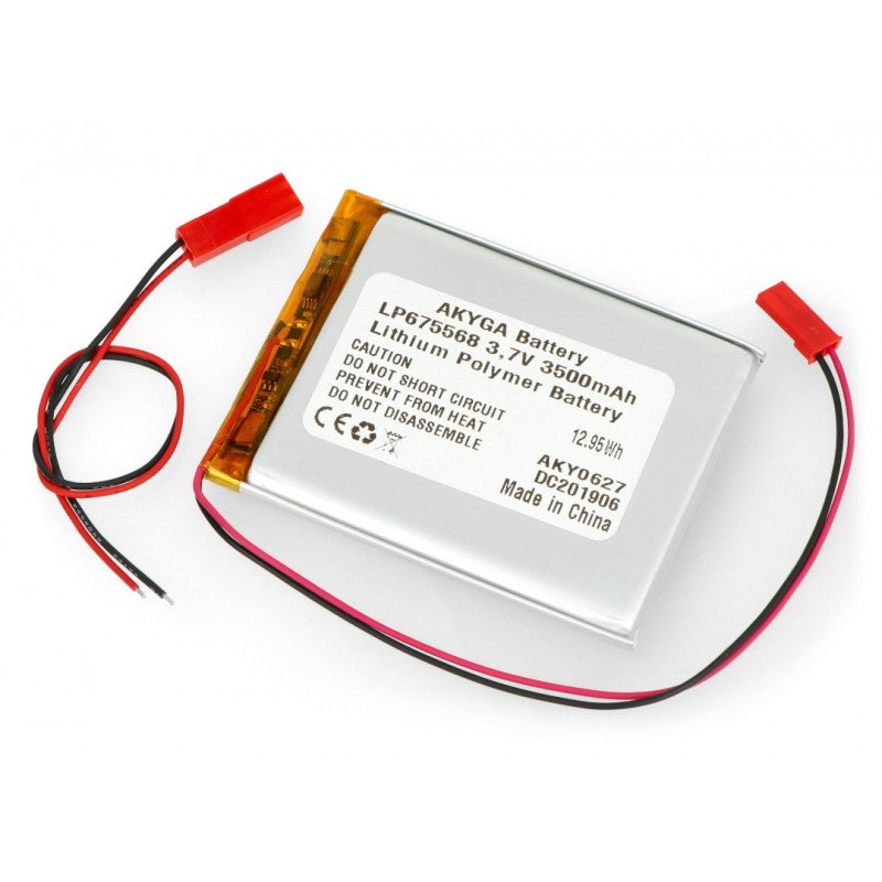 Konektor baterie Akyga 3,7 V 1 S 3500 mAh Li-Pol + zásuvka 2,54 JST - 2 piny