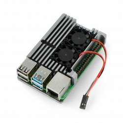 Pouzdro pro Raspberry Pi 4B - hliníkové se dvěma ventilátory - šedé