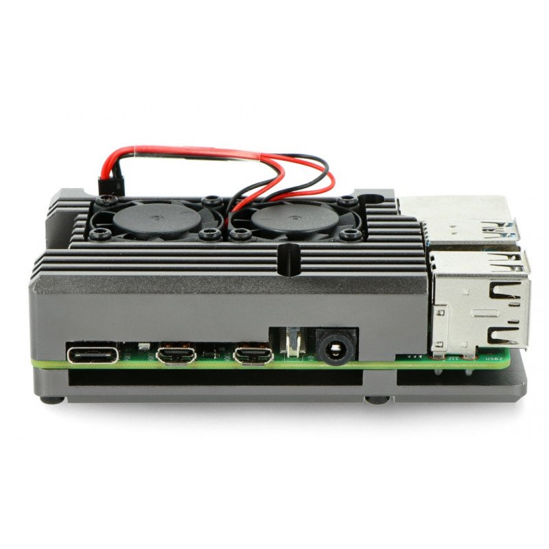 Pouzdro pro Raspberry Pi 4B se 2 ventilátory - kovové - šedé