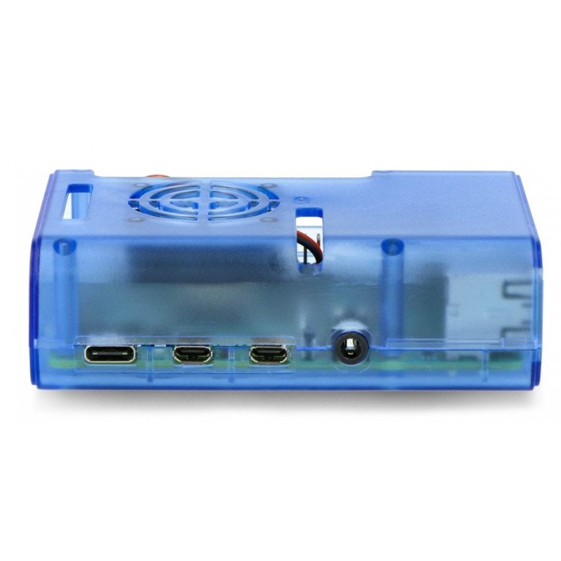 Pouzdro pro Raspberry Pi 4B s ventilátorem - modré průhledné