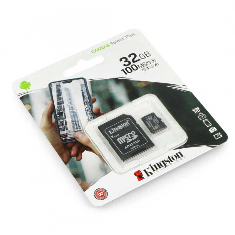 Paměťová karta Kingston Canvas Select Plus microSD 32 GB 100 MB / s UHS-I třída 10 s adaptérem