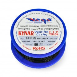 Montážní kabel KYNAR z postříbřené mědi - 0,25 mm / AWG 30 - černý - 50 m
