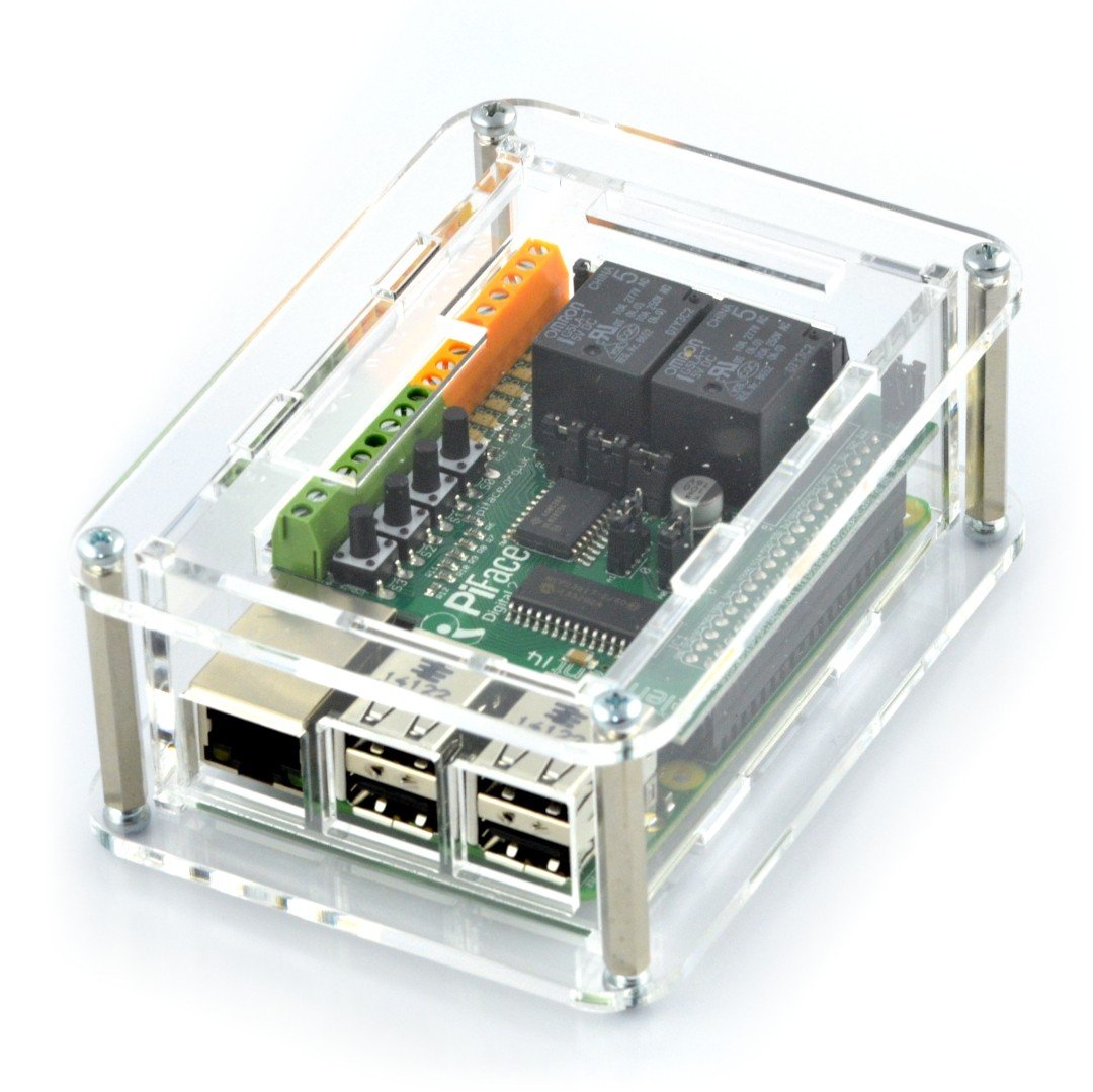 Pouzdro Raspberry Pi B + a modul PiFace Digital 2 - průhledný